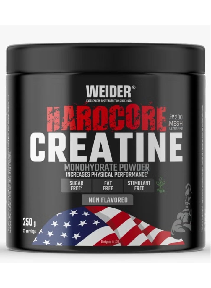Hardcore Creatine Monohydrate Powder 250g – Pure Micronized Creatine for Strength, Power & Muscle Performance | Vegan, Sugar-Free, Unflavored
